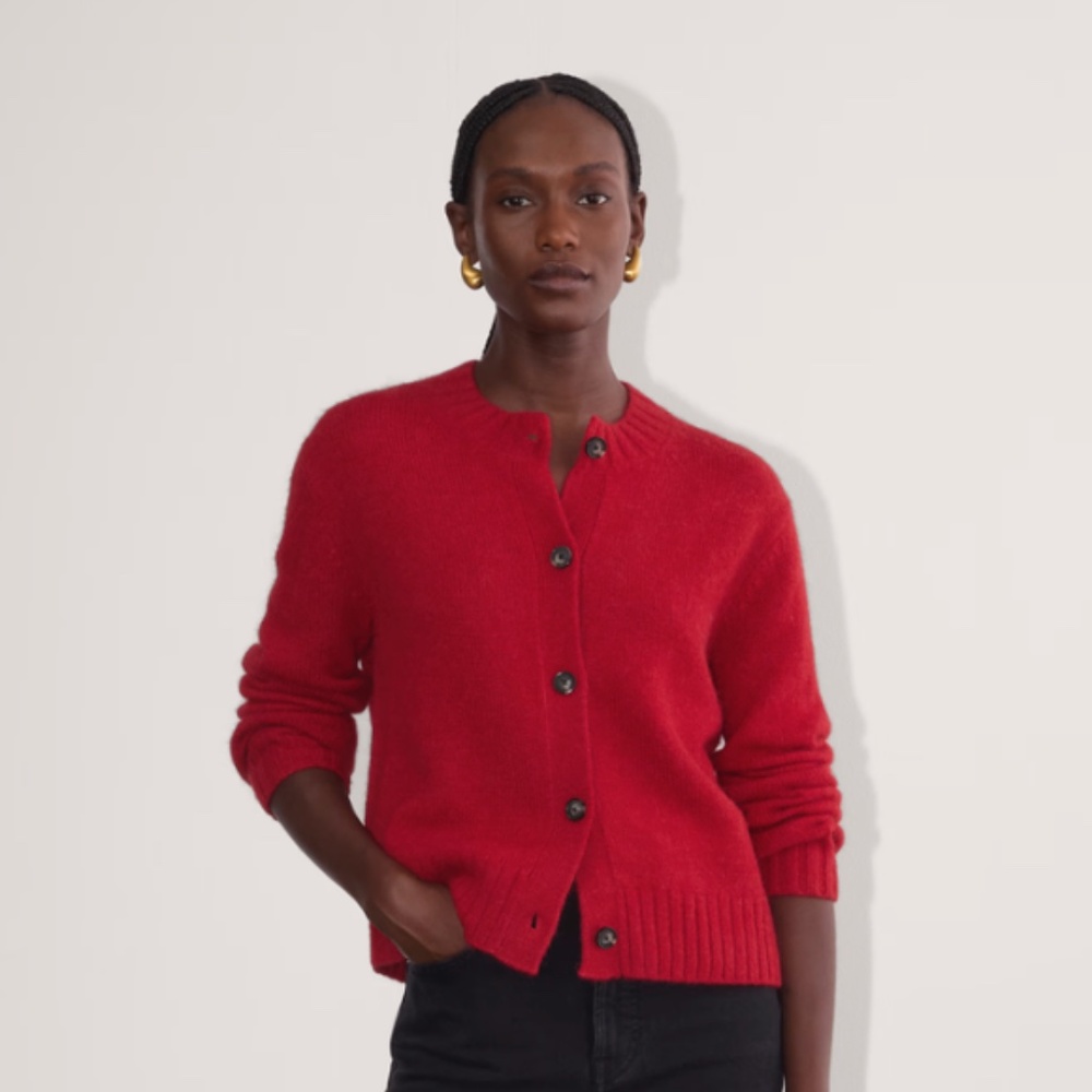 Everlane The Crew Cardigan in Alpaca Berry Red